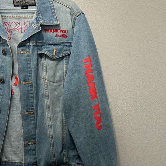 Thank You For Nothing Denim Trucker Jacket Mens Large - Picture 3 of 6